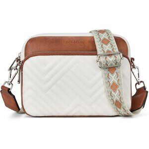 Women Beige＆brown Vegan Leather Quilted Purses Small Shoulder Bag Ladies Handbag